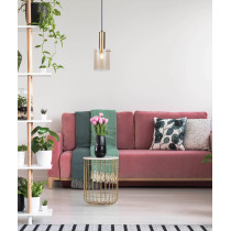 Złota skandynawska lampa wisząca LAHTI, bursztynowy klosz