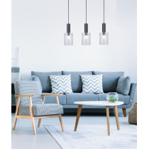 Czarna skandynawska lampa wisząca LAHTI, przeźroczysty klosz