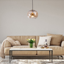 Nowoczesna lampa wisząca CINDY, szklany, bursztynowy, wklęsły klosz, klosz