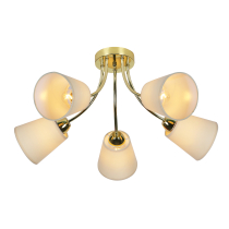 Lampa sufitowa CAMILA, do niskich pomieszczeń, złota oprawa, abażury z tkaniny
