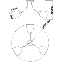 Lampa sufitowa CAMILA, do niskich pomieszczeń, złota oprawa, abażury z tkaniny