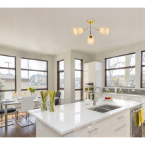 Lampa sufitowa CAMILA, do niskich pomieszczeń, złota oprawa, abażury z tkaniny