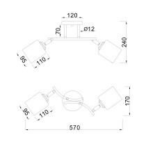 Lampa sufitowa CORGI, styl minimalizm, chrom, 2 światła, dł. 57