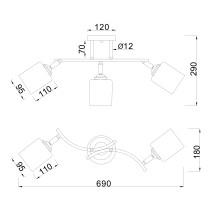 Lampa sufitowa CORGI, styl minimalizm, chrom, 3 światła, dł. 69