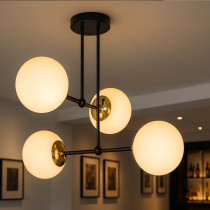 Lampa sufitowa PULI, styl nowoczesny, 4 światła, czarno-złota, śr. 37 cm