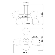 Lampa sufitowa PULI, styl nowoczesny, 4 światła, czarno-złota, śr. 37 cm